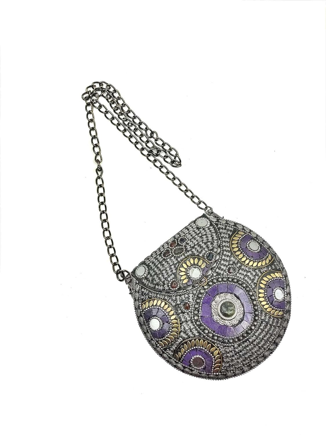 Exquisite Handmade Metal Mosaic Clutch Bag with Chain Strap