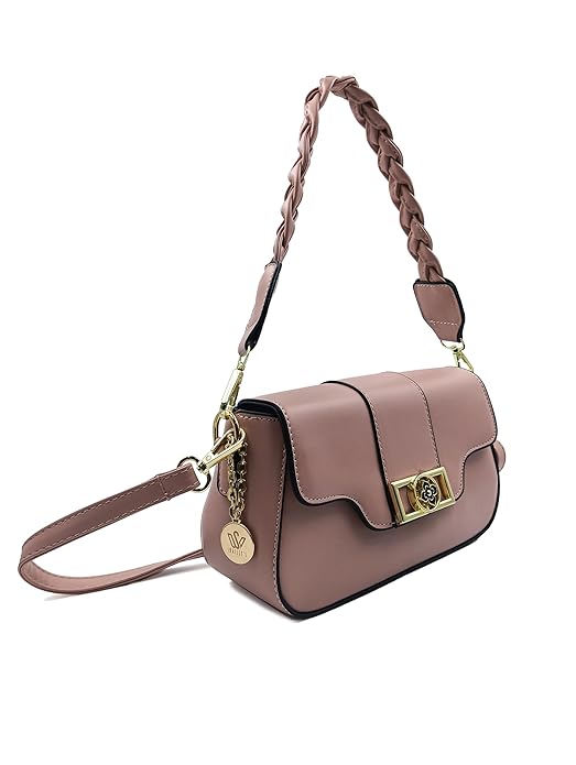 Elegant Mauve Braided Strap Crossbody Bag