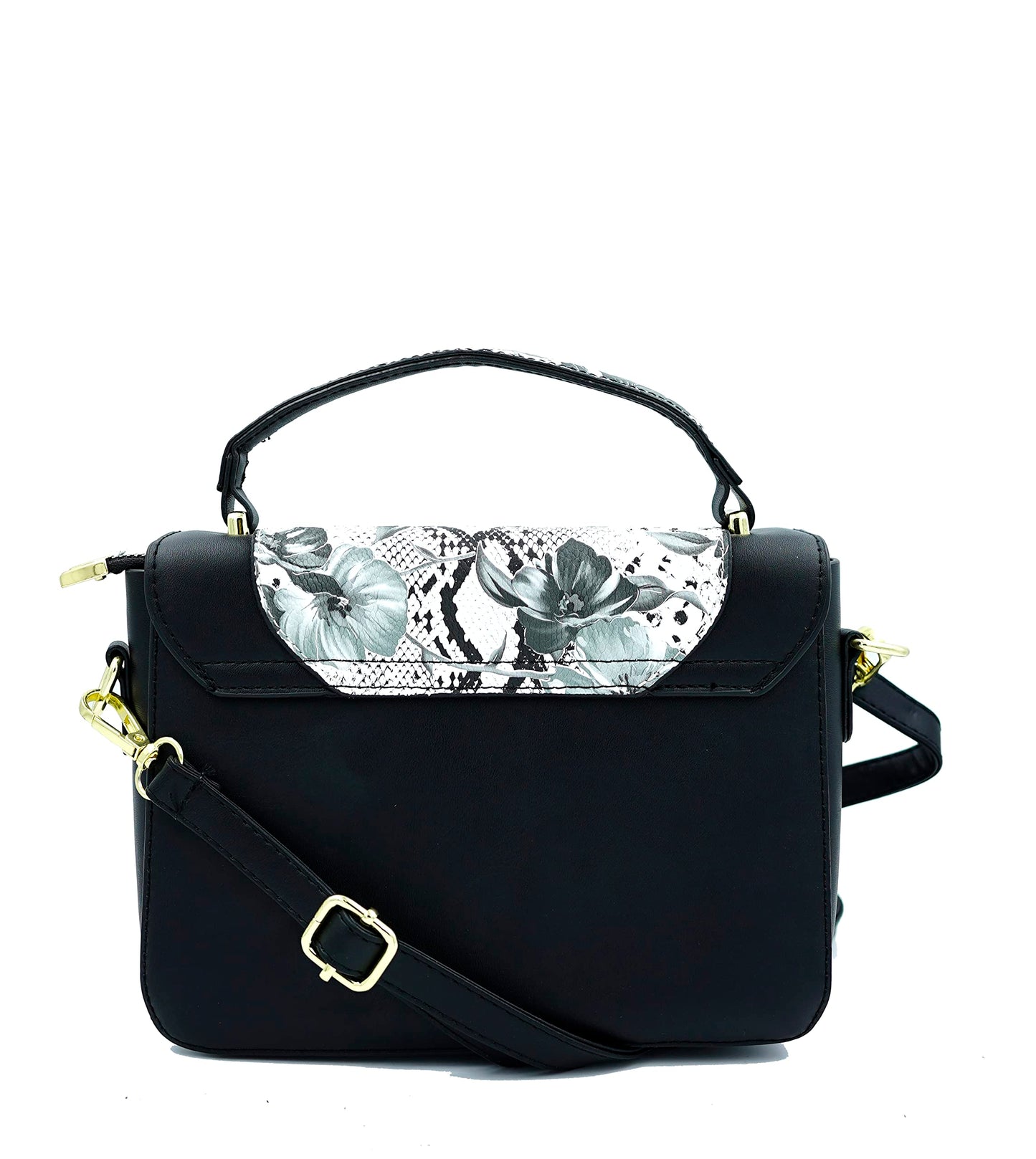 Elegant Floral Satchel Bag with Twisted Turn Lock