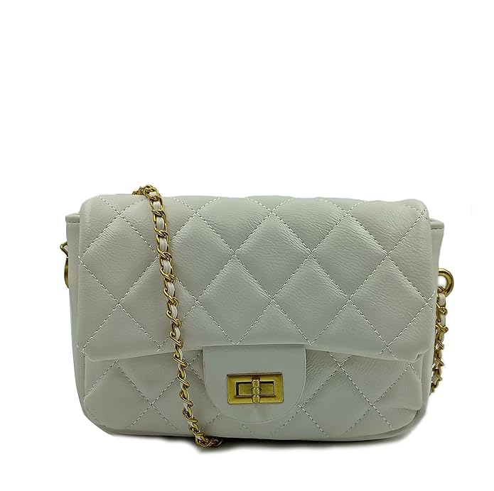 Quilted White Bag with golden metal chain strap