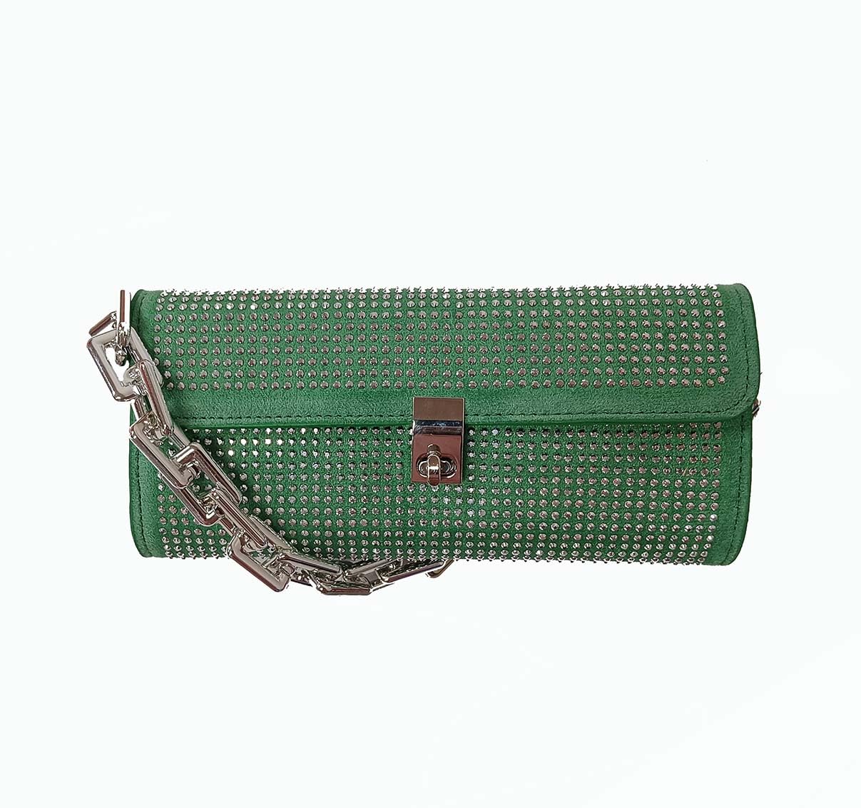 Studded Handbag cum clutch with Silver Chain Accent