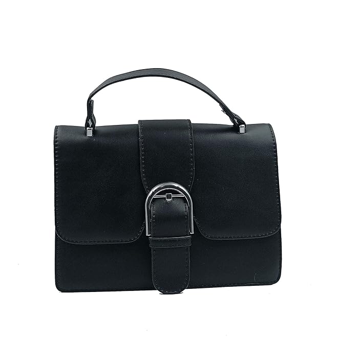 Elegant Black Leather Crossbody Bag with Buckle Accent