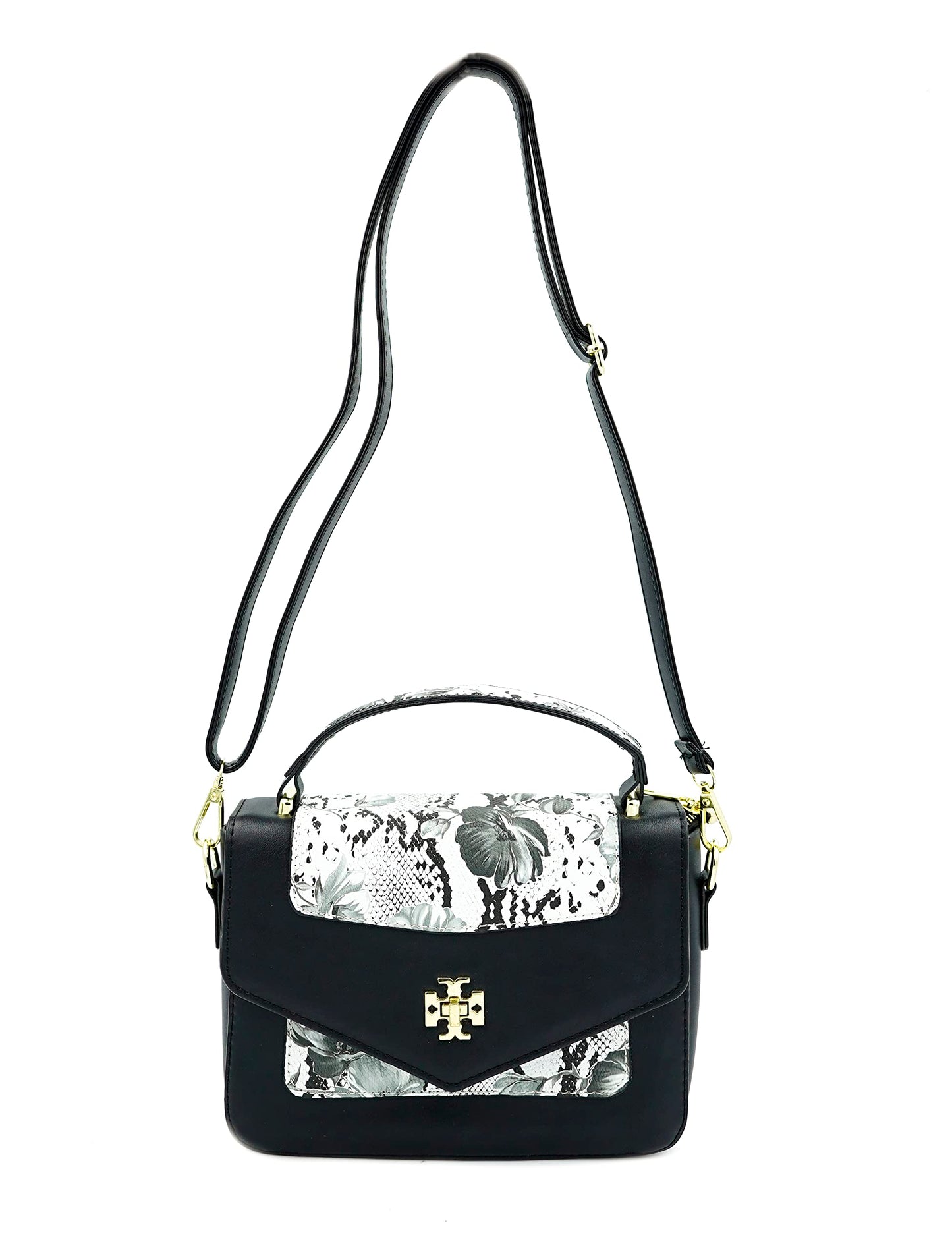 Elegant Floral Satchel Bag with Twisted Turn Lock