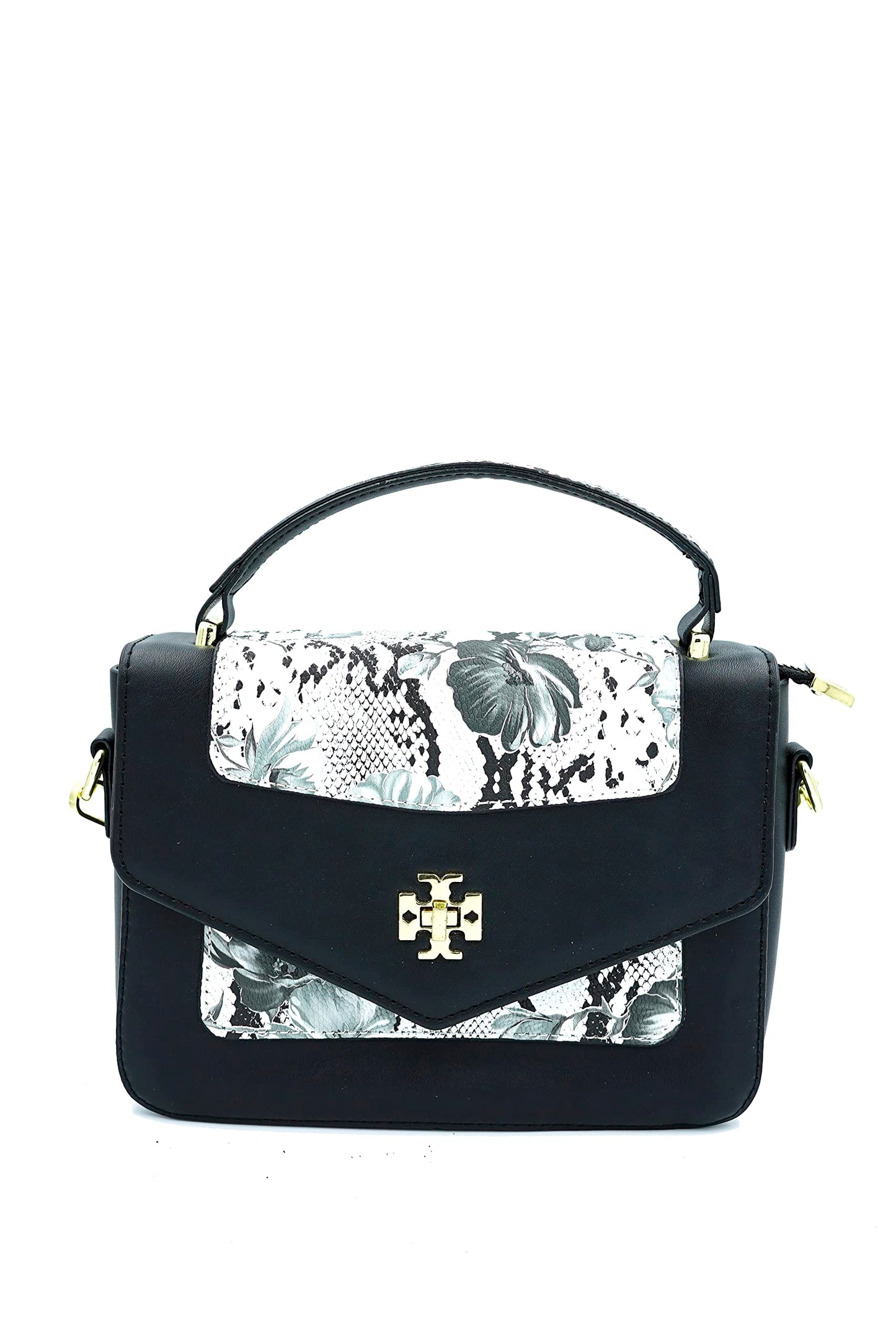 Elegant Floral Satchel Bag with Twisted Turn Lock