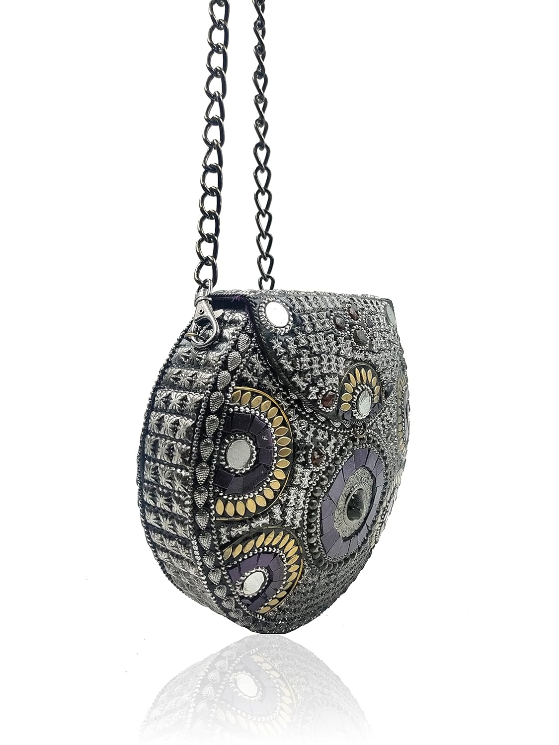 Exquisite Handmade Metal Mosaic Clutch Bag with Chain Strap