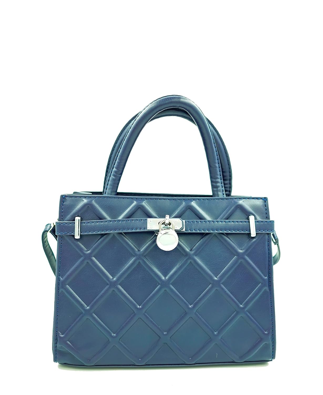 Chic Navy Quilted Handbag with Elegant Lock Charm