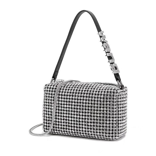 Sparkling Rhinestone Shoulder Bag with Chain Strap