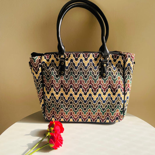 Classic Wave-Pattern Cotton Jacquard Tote Bag