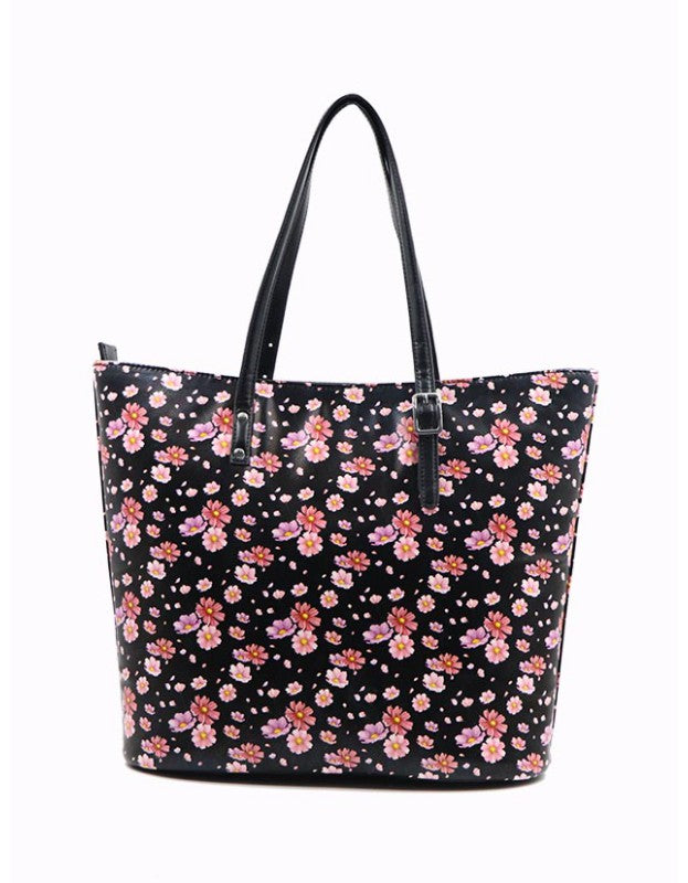 Floral Isabella Printed Tote Bag in black color