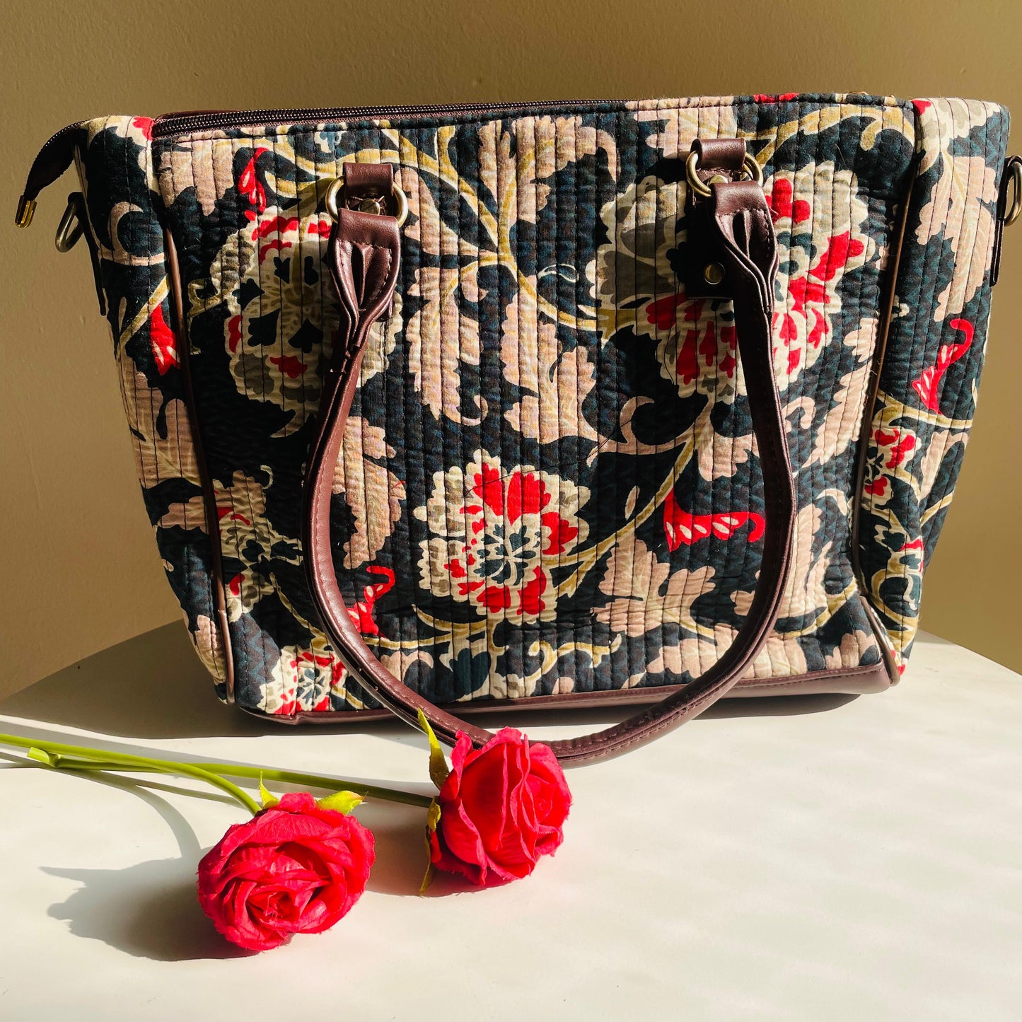 Floral Quilted Cotton Tote Bag