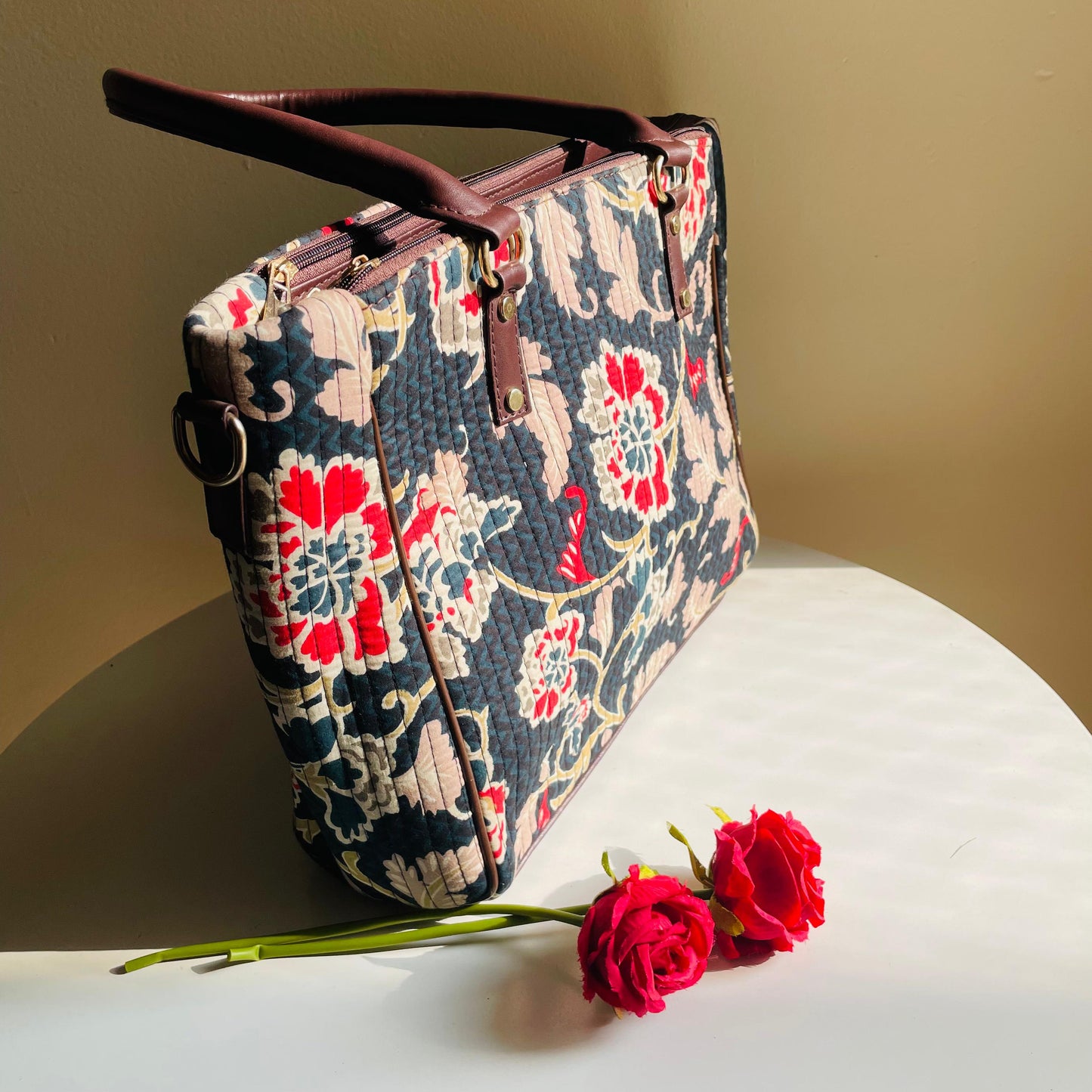 Floral Quilted Cotton Tote Bag