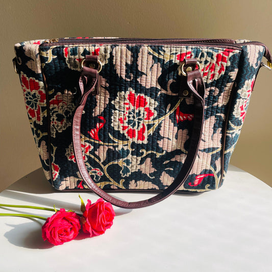 Floral Quilted Cotton Tote Bag