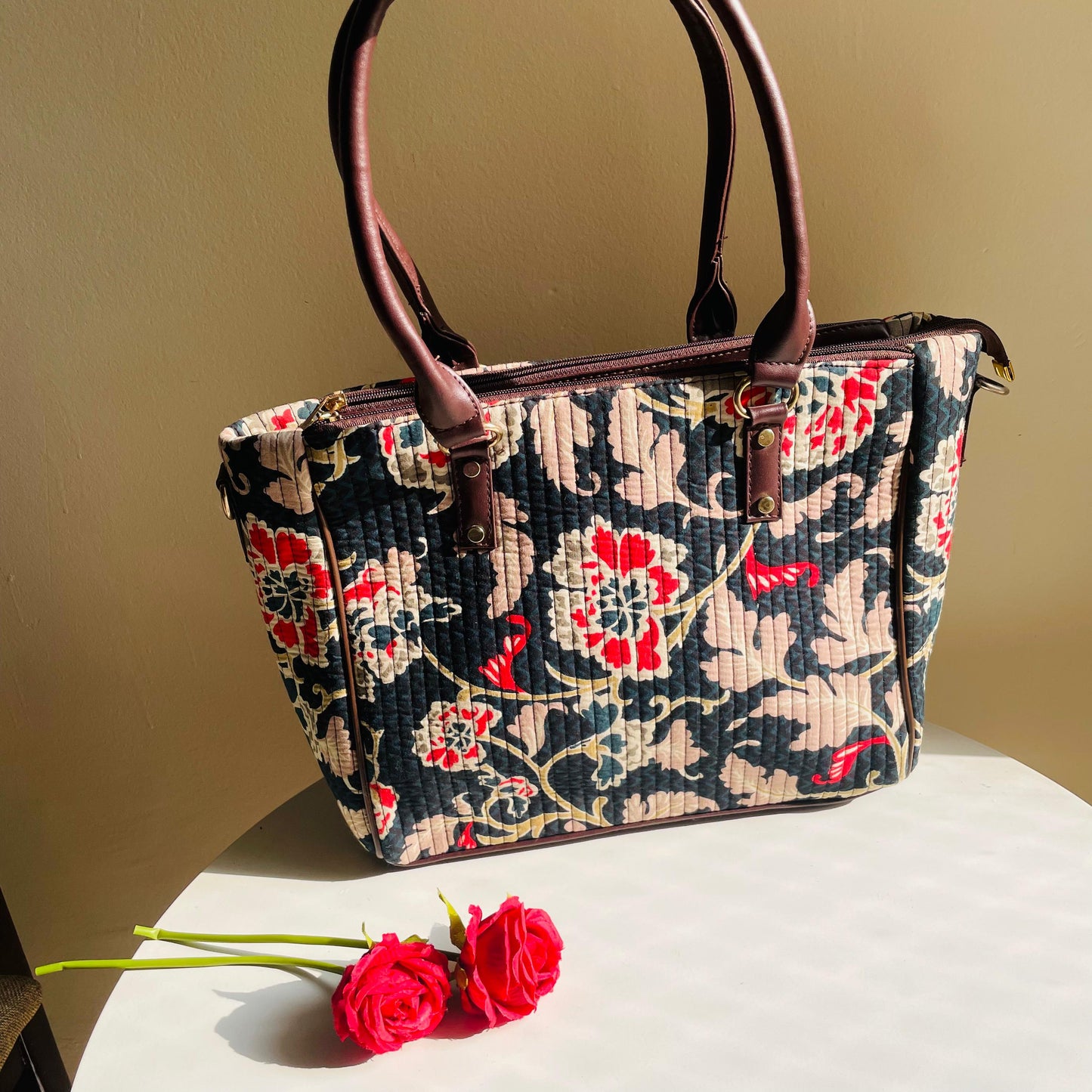 Floral Quilted Cotton Tote Bag