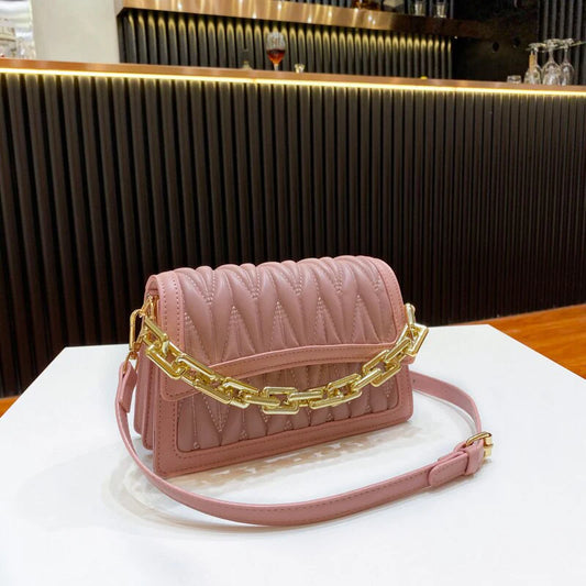 Chic Quilted Peach crossbody cum handbag with Gold Chain