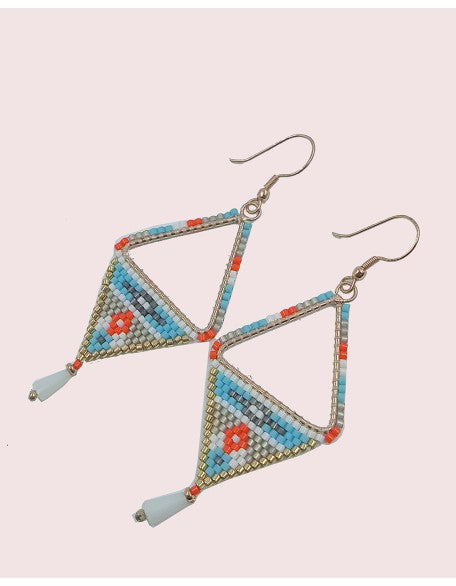 Handcrafted Triangle Drop Multi-Color Beaded Earrings (SW-SJ-51)