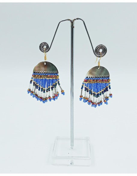 Beaded & Shell Handcrafted Earrings - Royal Blue (SW-SJ-57)