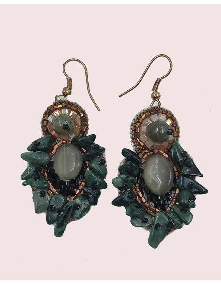 Olive Beaded Tribal Earrings (SW-D-06)