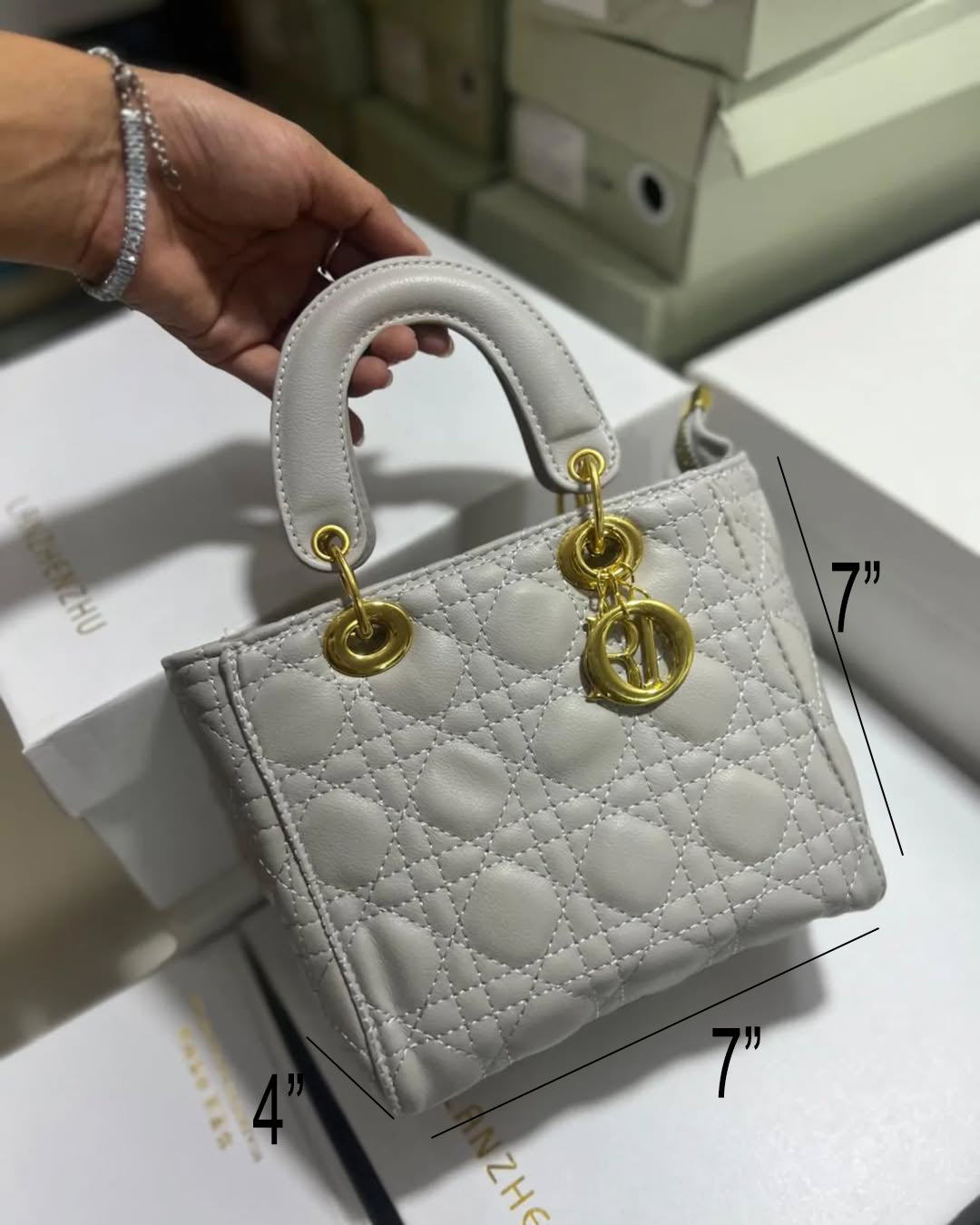 Luxurious Quilted Stone-Grey Handbag