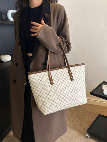 Elegant Printed Textured Tote Bags with Geometric Design for Women