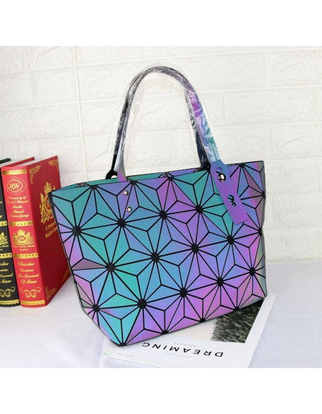 Luminous Geometric Pattern Tote Bag Iridescent Design Shailly s