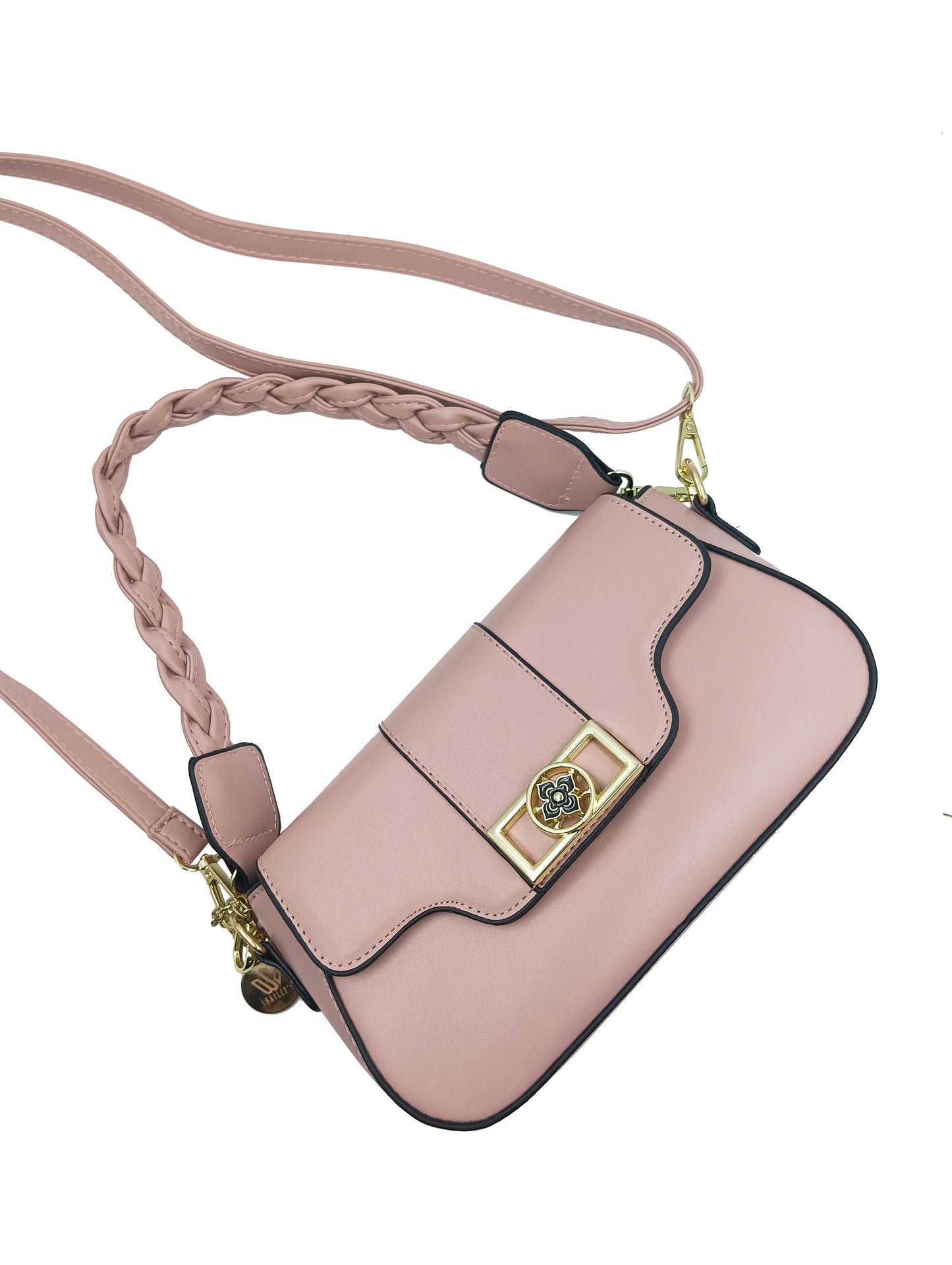 Elegant Mauve Braided Strap Crossbody Bag