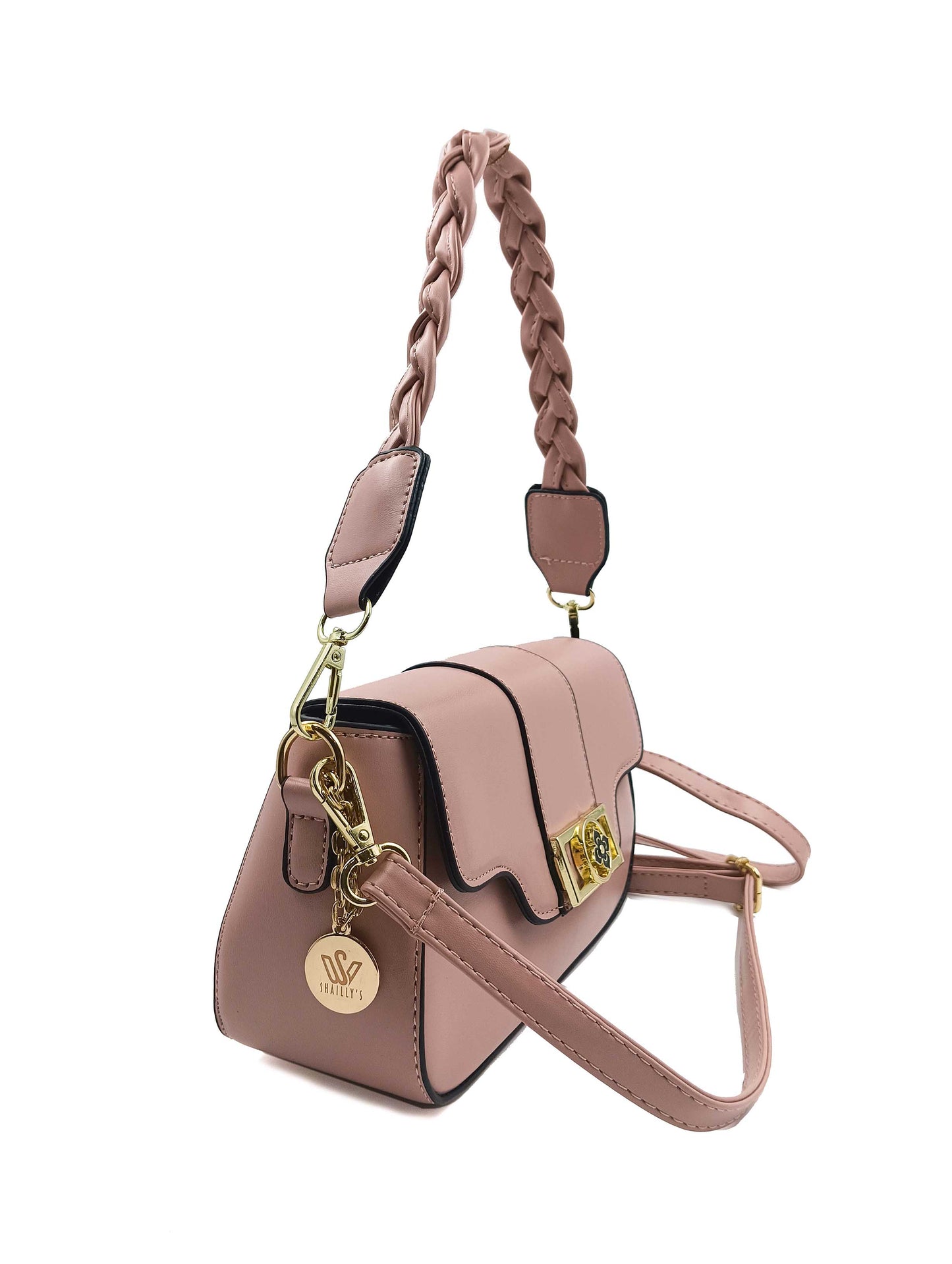 Elegant Mauve Braided Strap Crossbody Bag