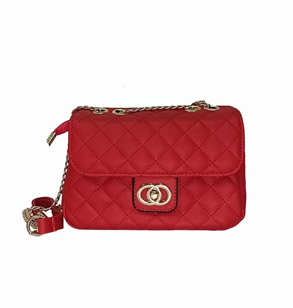 Trendy Quilted sling bag with metal chain strap & twisted lock