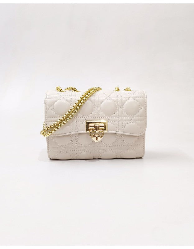 Quilted Offwhite Sling bag with Golden Heart shape metal accent