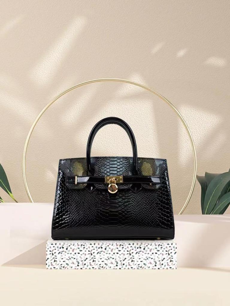 Luxurious Patent Snake printed Handbag cum Satchel bag