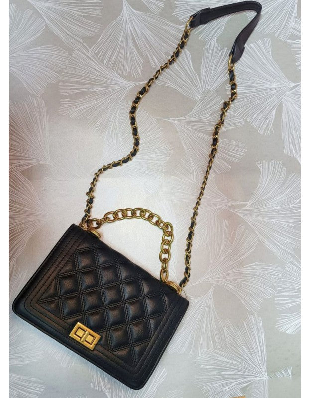 Elegant Quilted Black Handbag with Gold Chain Strap