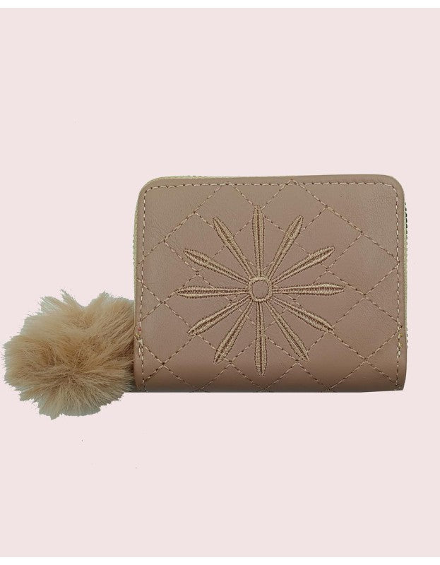 Mini Wallet in Beige with floral embroidery design