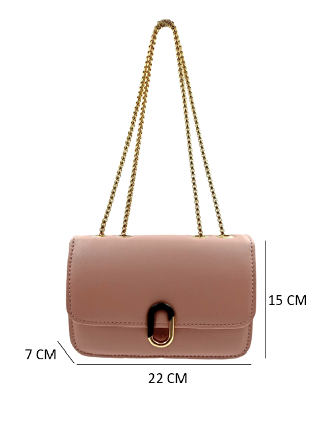 Peach Color Sling Bag with golden chain strap