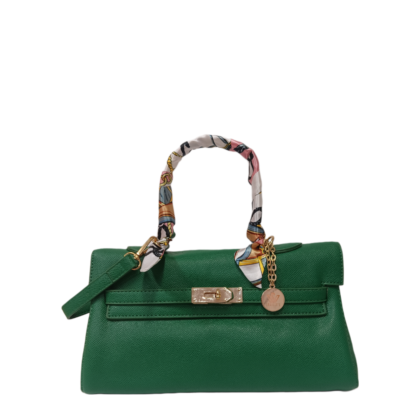 Chic Satchel Bag with Printed Silk Handle Wrap