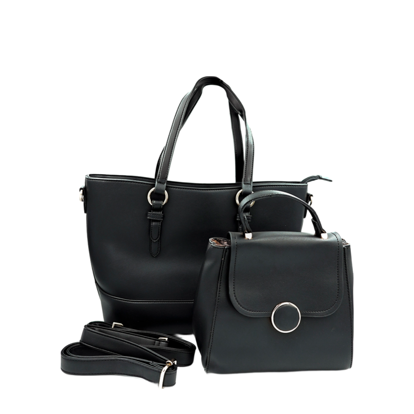 Stylish Black 2-in-1 Tote and Crossbody Bag Set