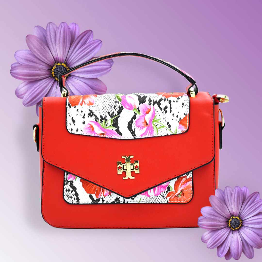 Elegant Floral Satchel Bag with Twisted Turn Lock