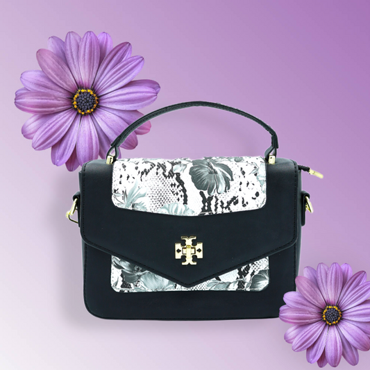Elegant Floral Satchel Bag with Twisted Turn Lock