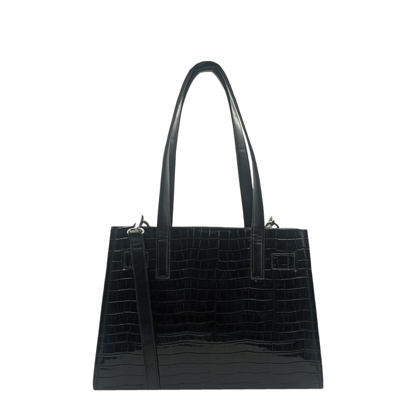 Black Patent Croco Shoulder Bag