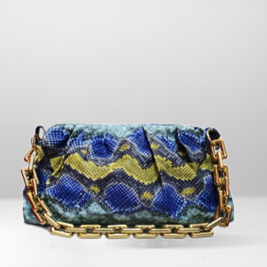 Versatile Python Print Shoulder Bag-cum-Sling-cum-Clutch with Gold Chain