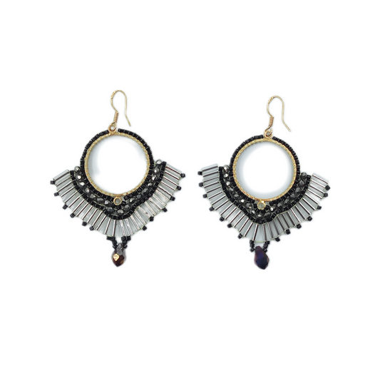 Beaded - Winged Earrings in Black-Silver Combo (SW-SJ-64)