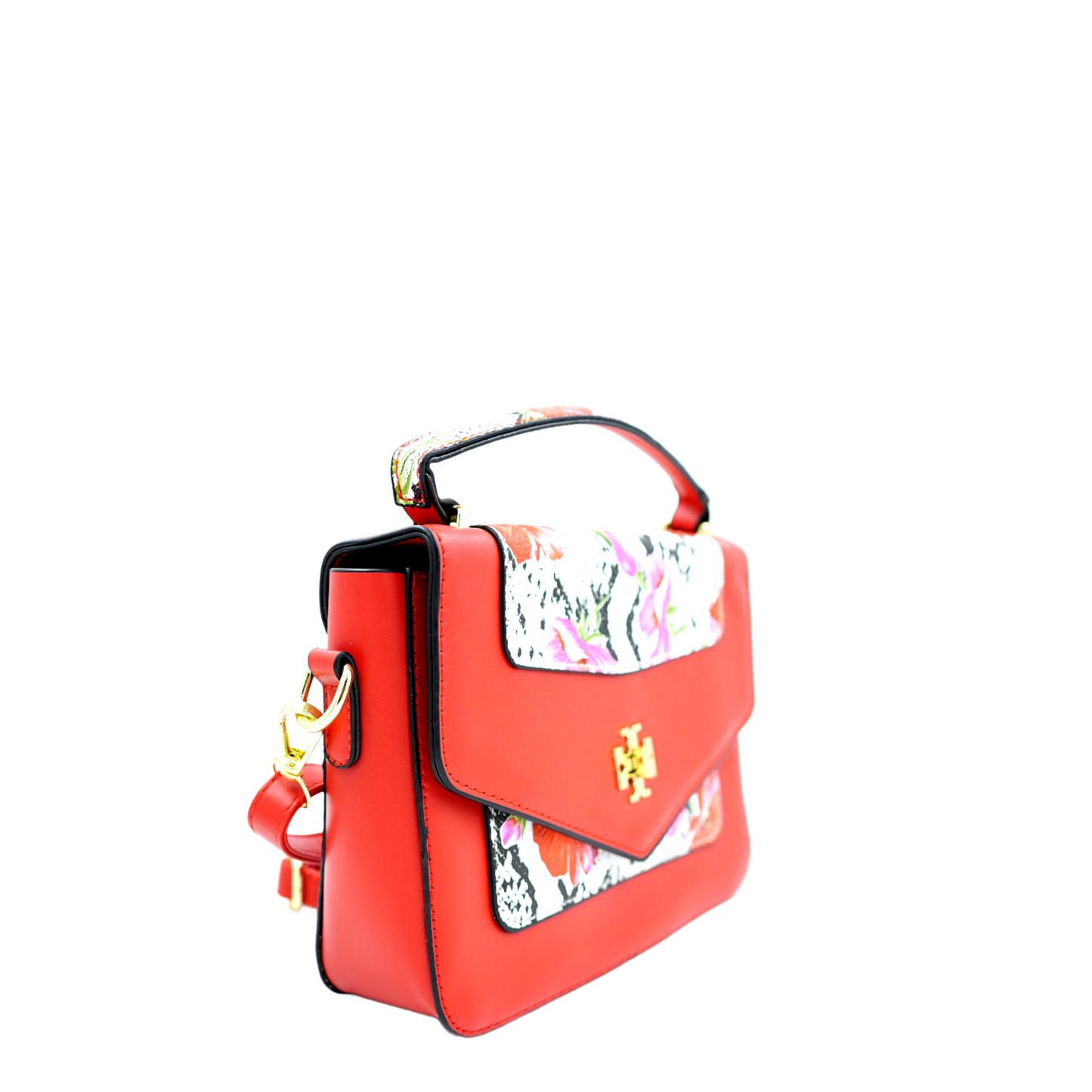 Elegant Floral Satchel Bag with Twisted Turn Lock