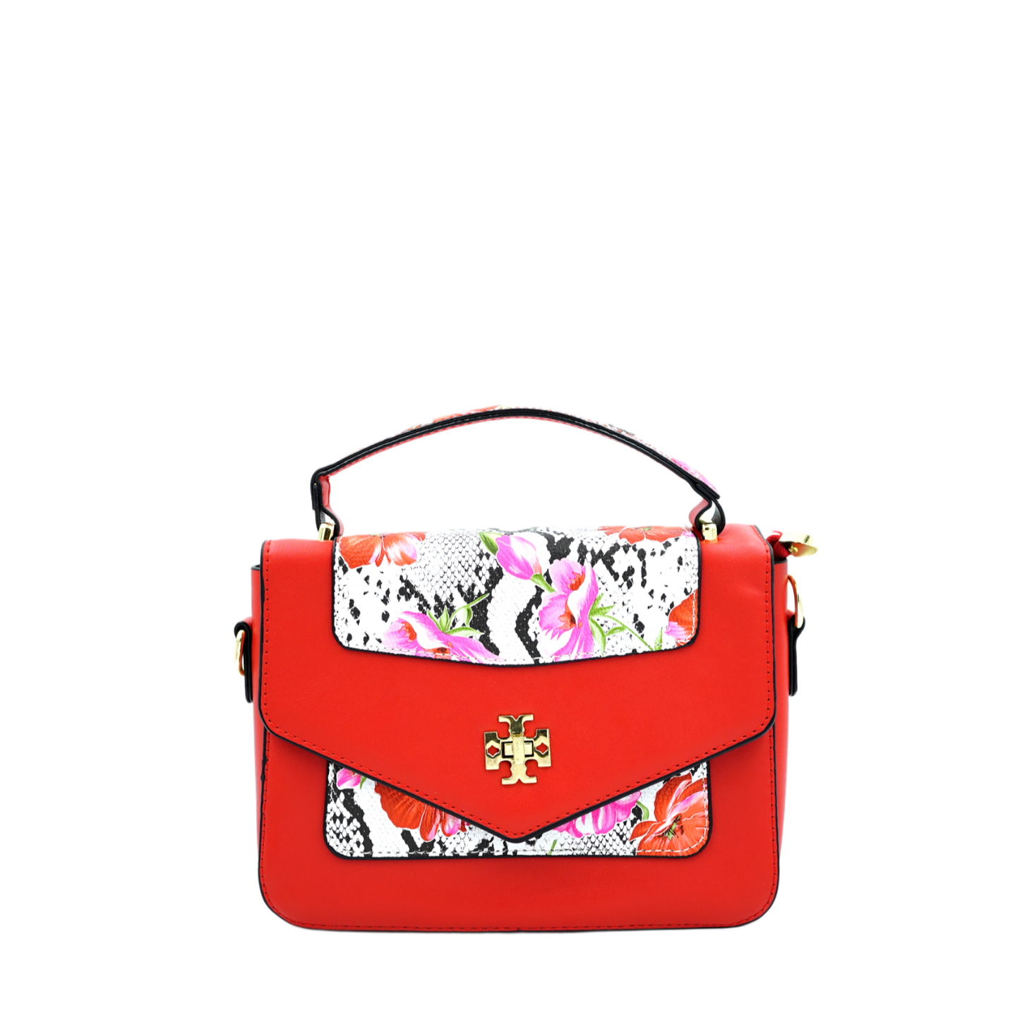 Elegant Floral Satchel Bag with Twisted Turn Lock