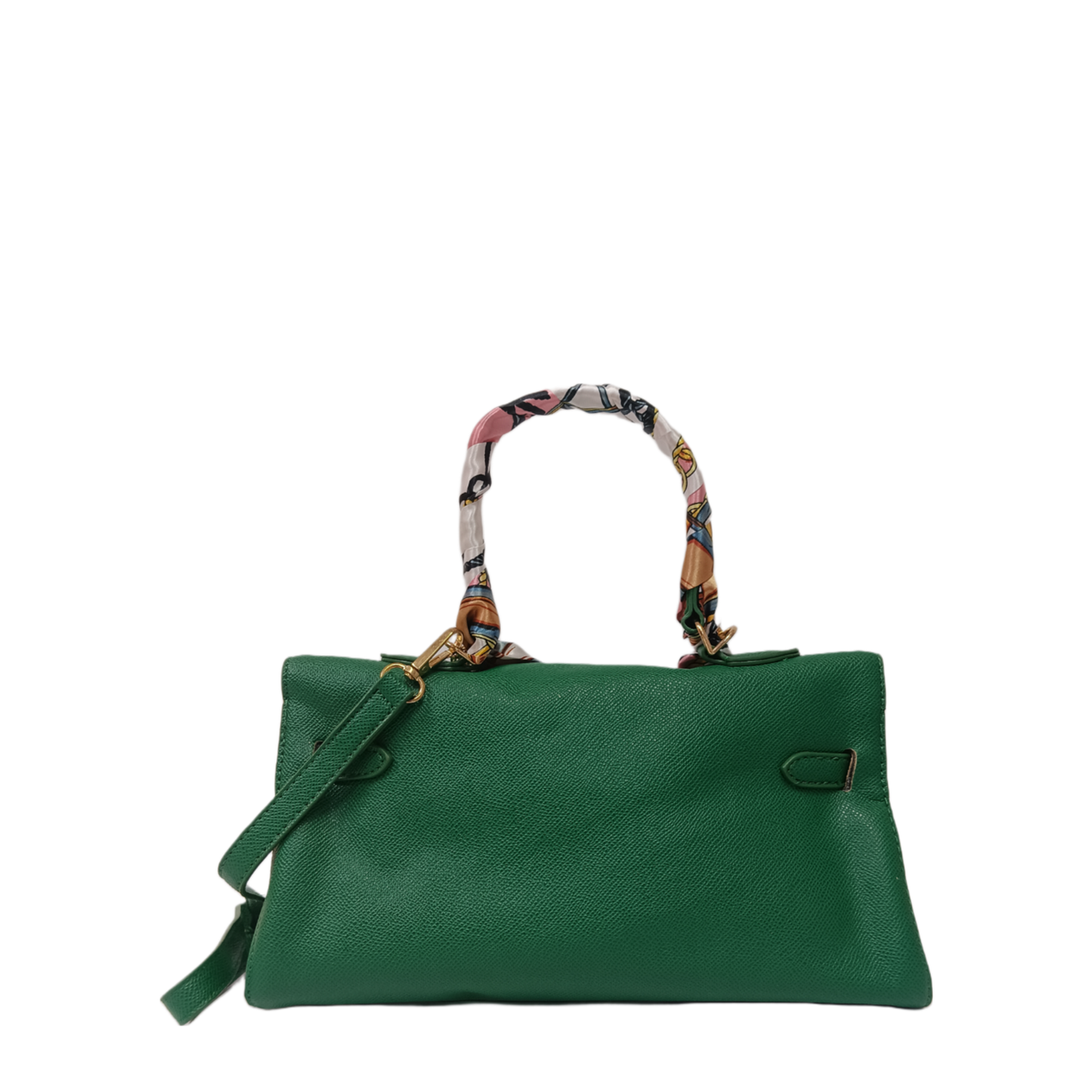 Chic Satchel Bag with Printed Silk Handle Wrap