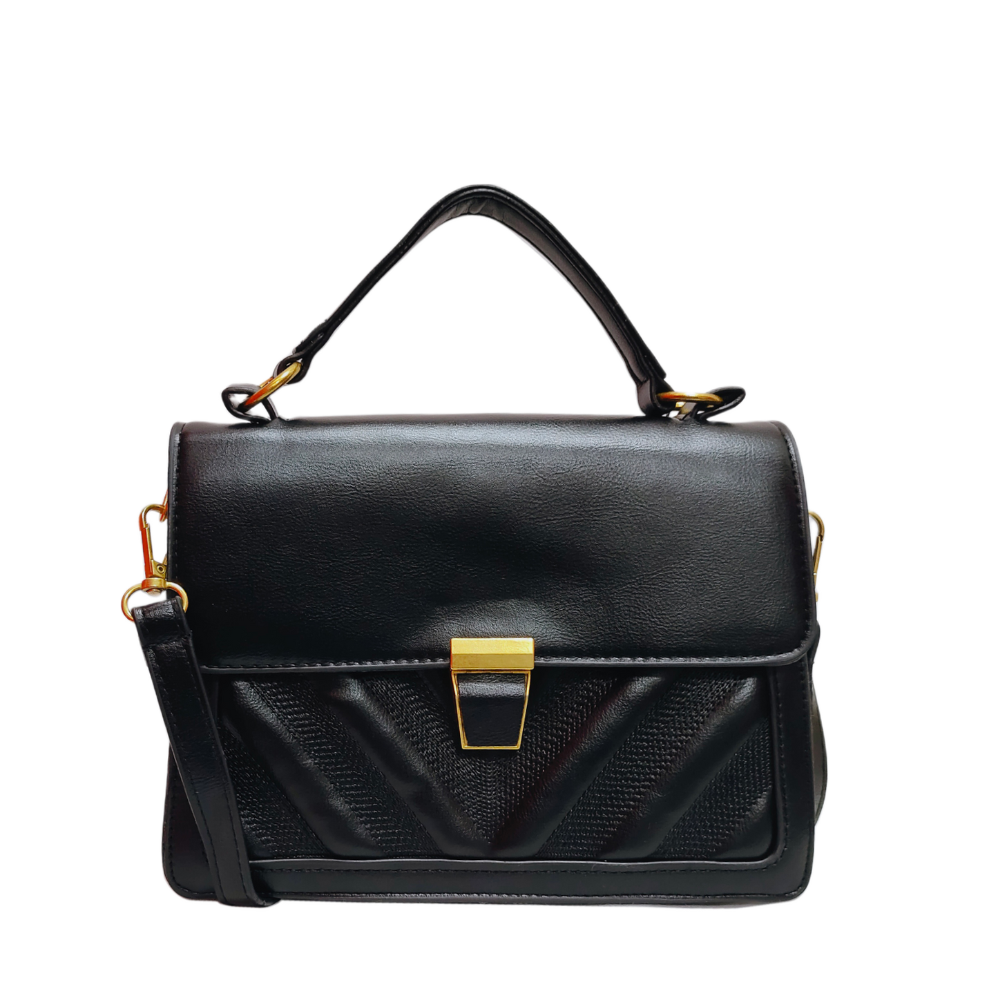 Elegant Black Satchel Bag with Gold Accents