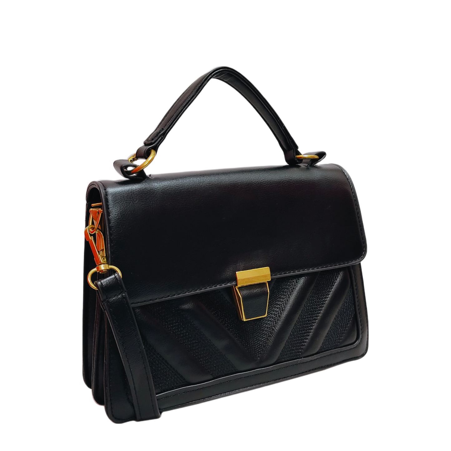 Elegant Black Satchel Bag with Gold Accents