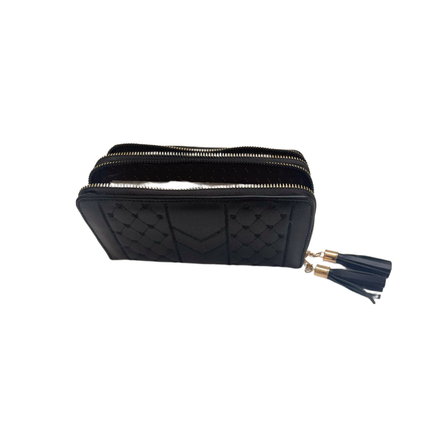 Elegant Double Zipper Pocket Wallet with Tassel Accents