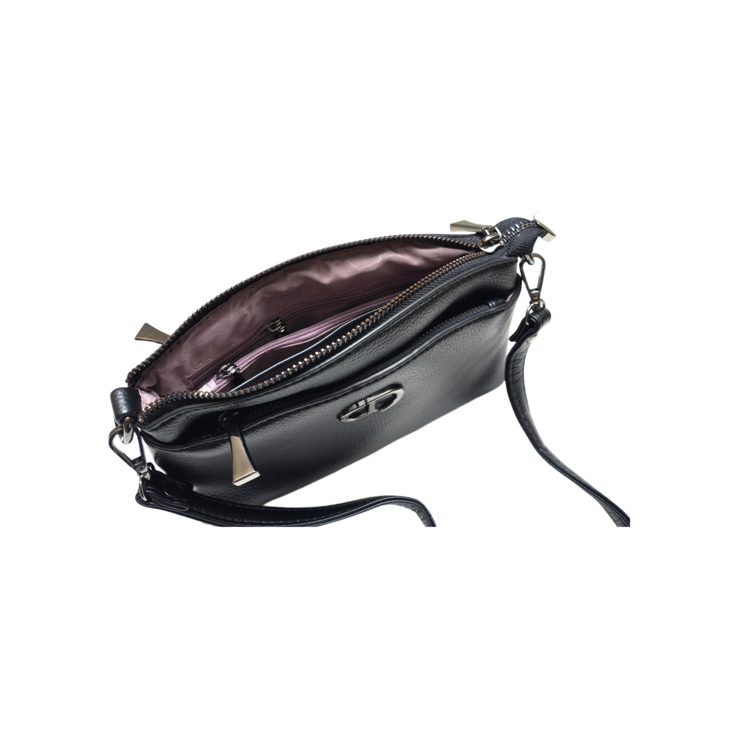 Luxurious Shoulder Bag cum sling Bag in Black with Sleek Metal Fitting