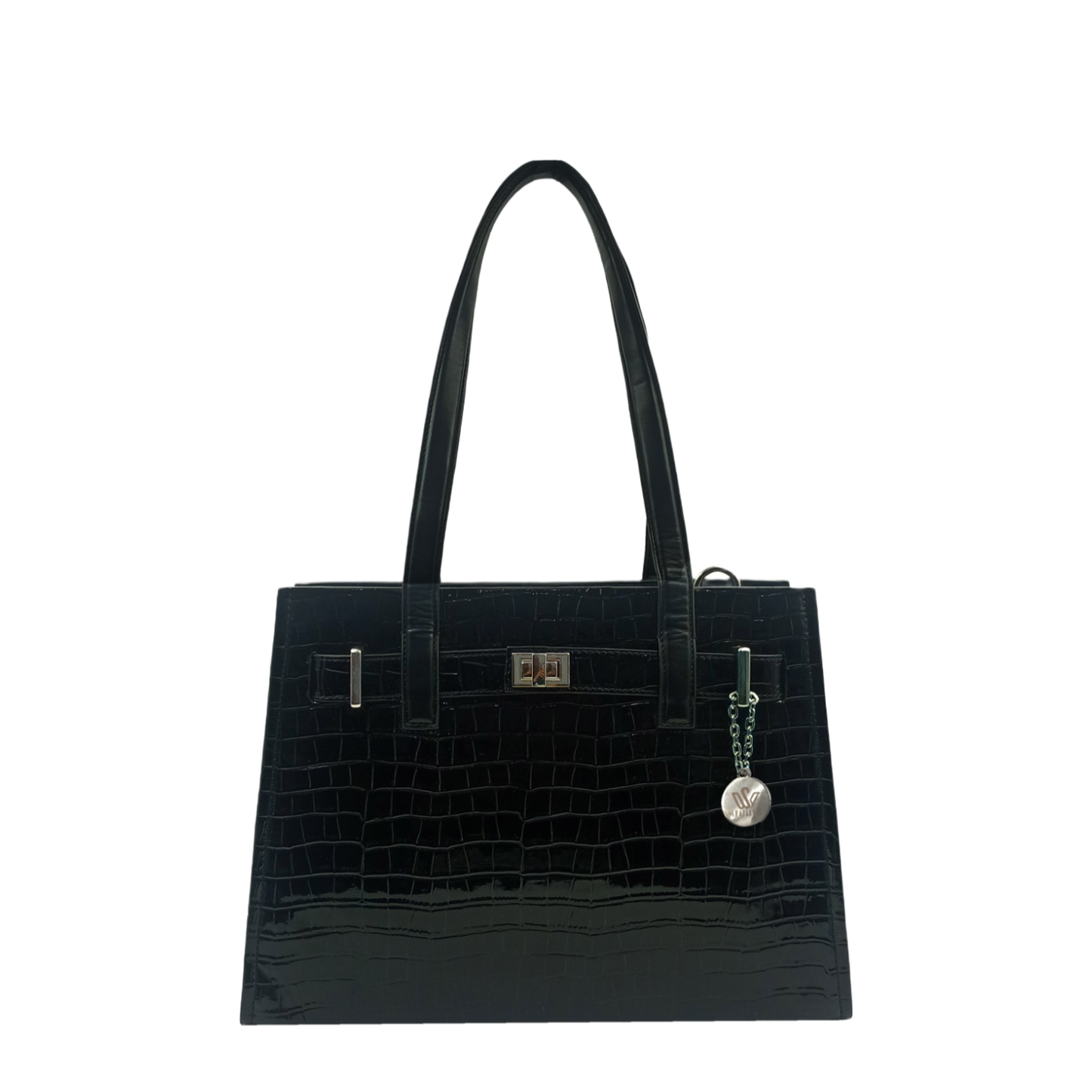 Black Patent Croco Shoulder Bag