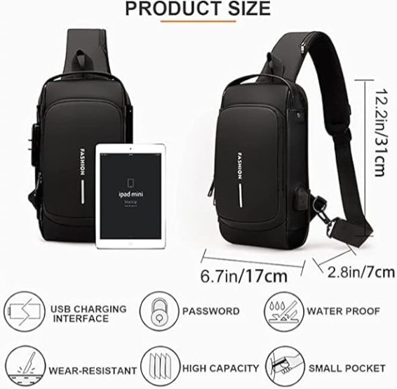 Anti-Theft Unisex Crossbody Sling Bag, Chestbag