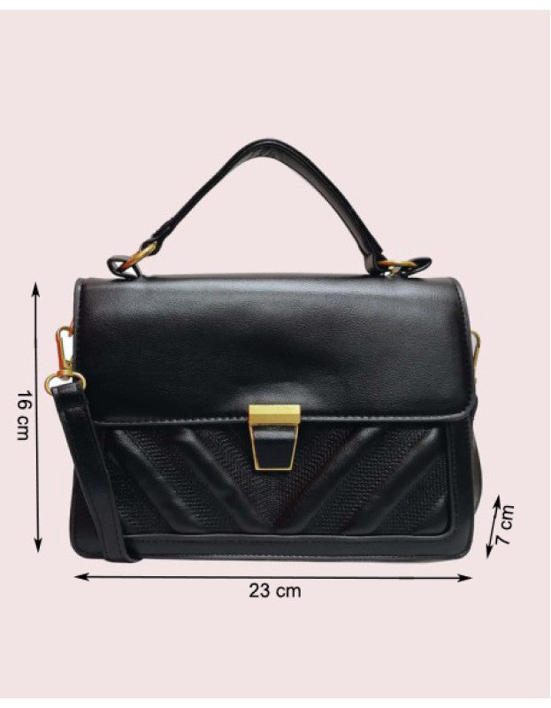 Elegant Black Satchel Bag with Gold Accents