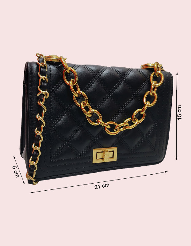 Elegant Quilted Black Handbag with Gold Chain Strap